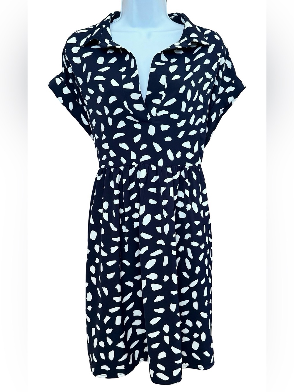 Umgee Blue Short Sleeve Babydoll Mini Dress Preppy Dollcore Coastal Nautical Lg - Picture 2 of 10